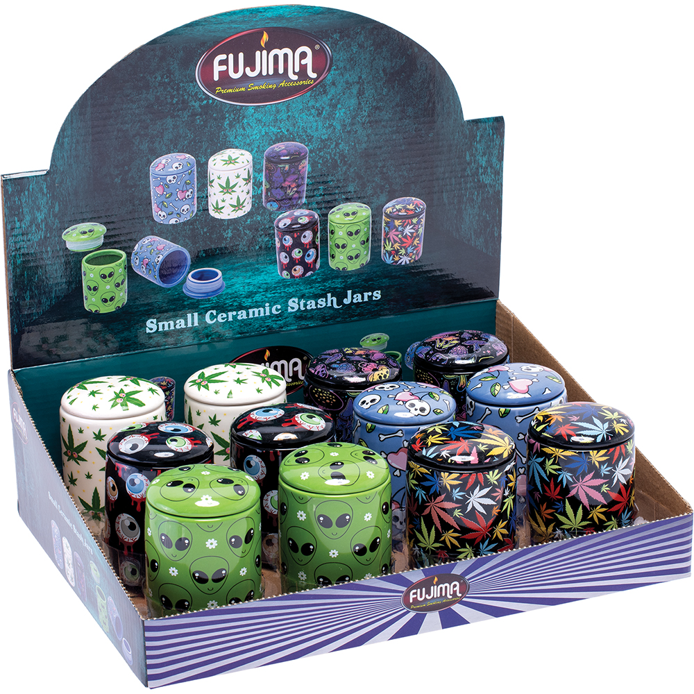 SMALL CERAMIC STASH JARS - PRINTED - DISPLAY OF 12