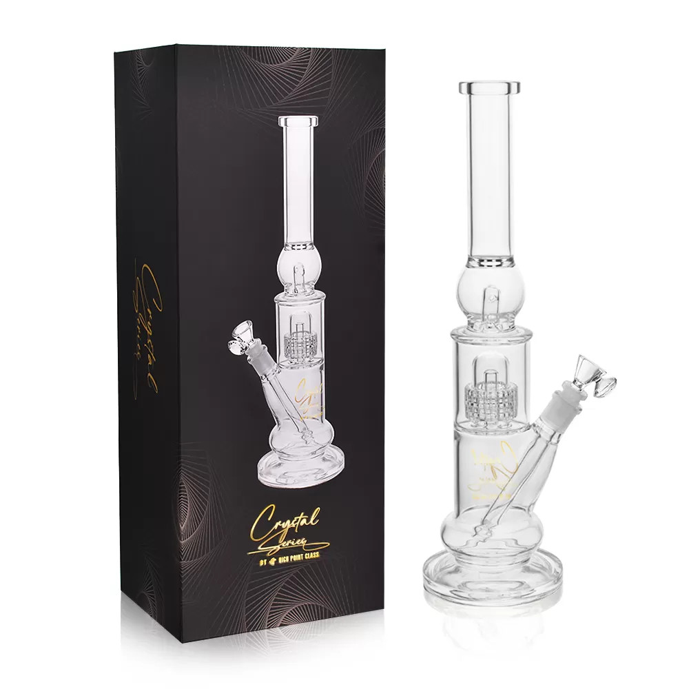 CRYSTAL SERIES BY HPG - 16" BALL ICE CATCHER DOUBLE MATRIX PERC BEAKER WATER PIPE