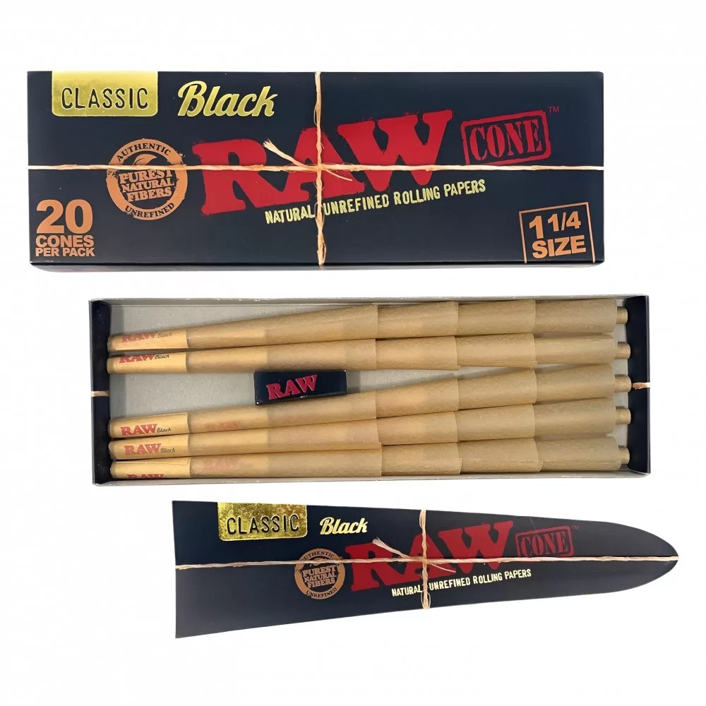 RAW CLASSIC BLACK KING SIZE CONES 20-PACK