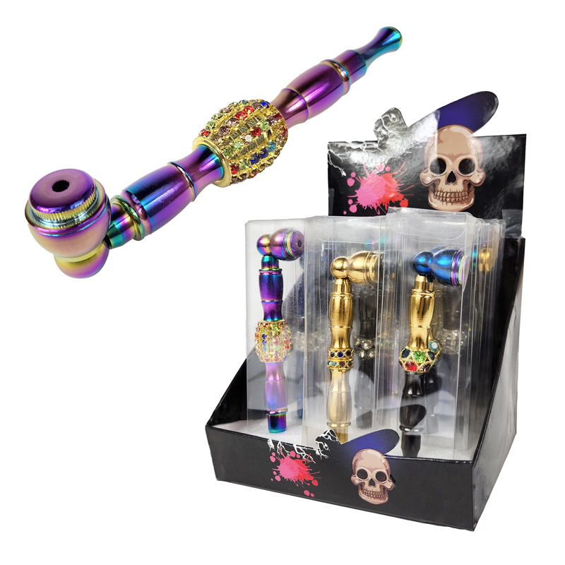 SKULL METAL PIPE 4.25" MIX COLOR - DISPLAY OF 12