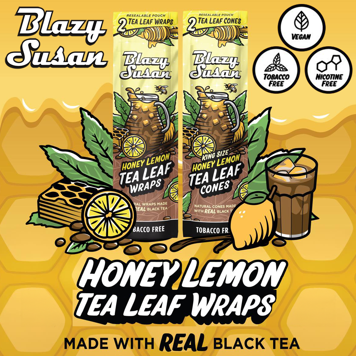 BLAZY SUSAN REAL HONEY LEMON TEA WRAPS 2-PACK - DISPLAY OF 25