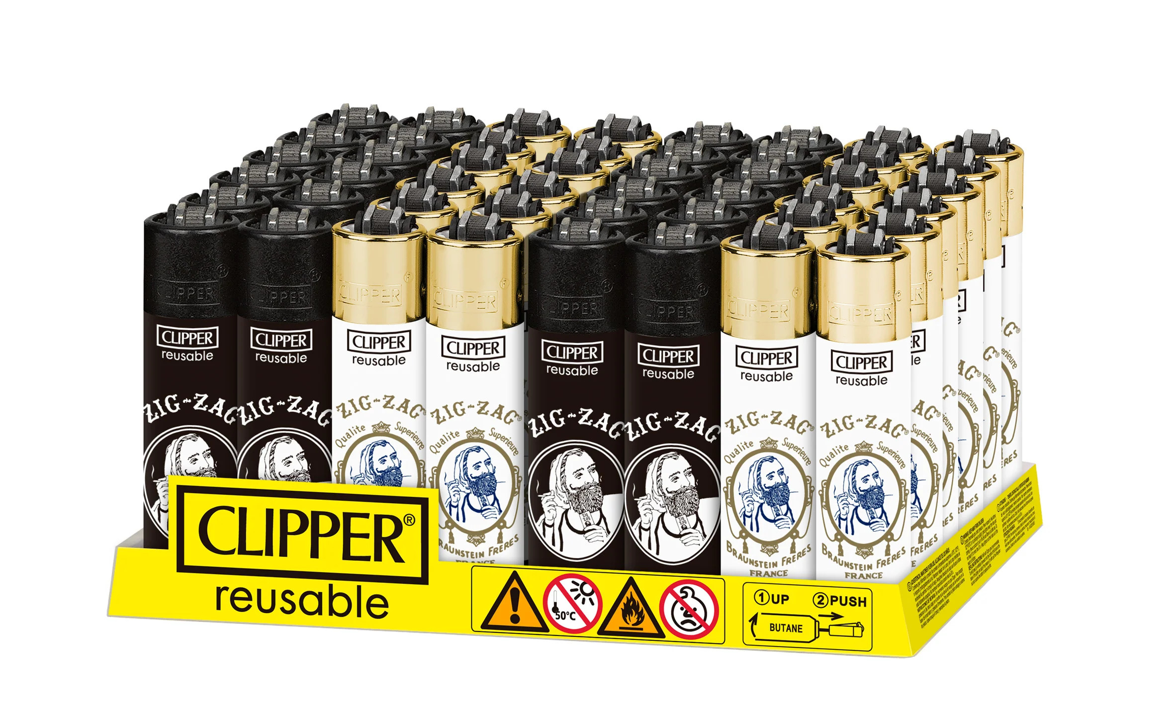 ZIG-ZAG COLLECTION 2 CLIPPER LIGHTERS - DISPLAY OF 48