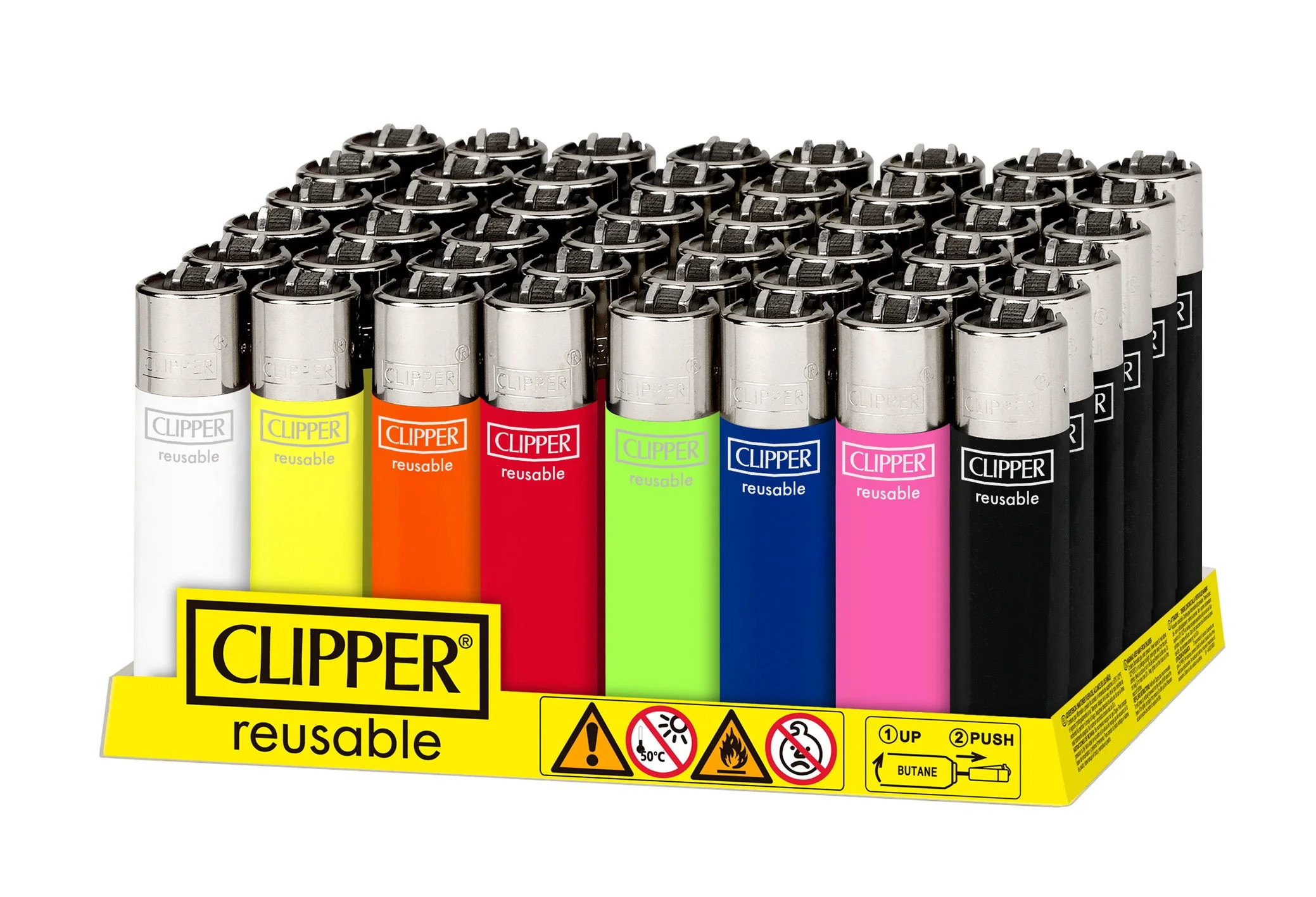 CLIPPER LIGHTERS CP22 SOLID COLOR - DISPLAY OF 48