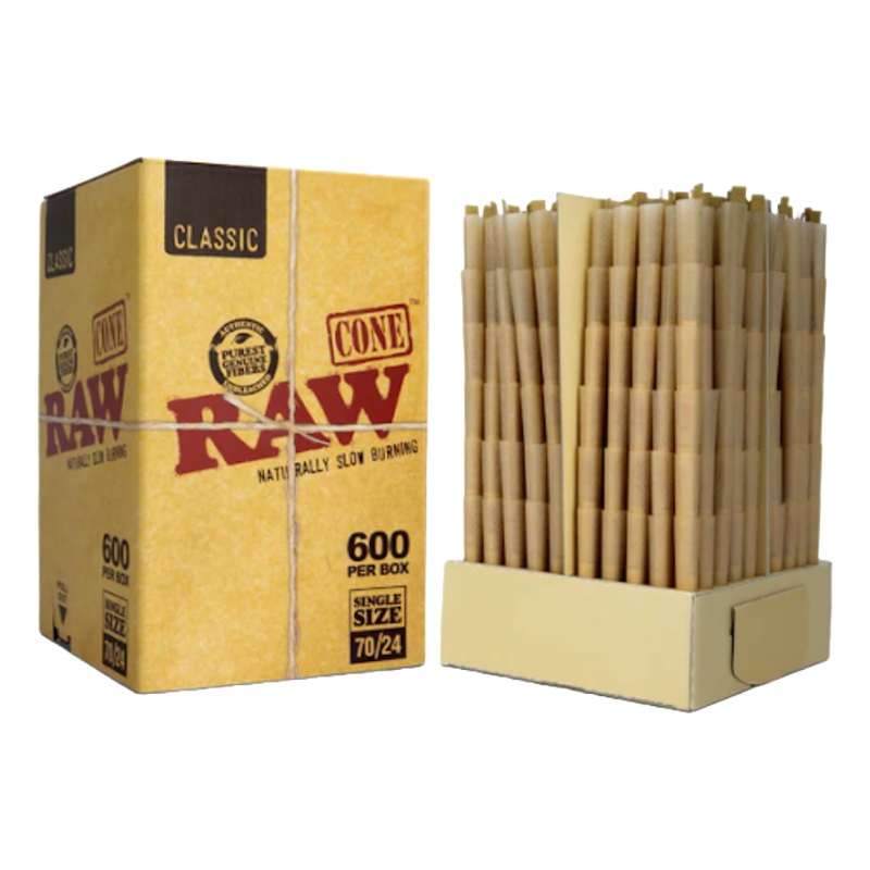 RAW CLASSIC PRE ROLLED CONES 70MM/24MM SIZE - DISPLAY OF 600