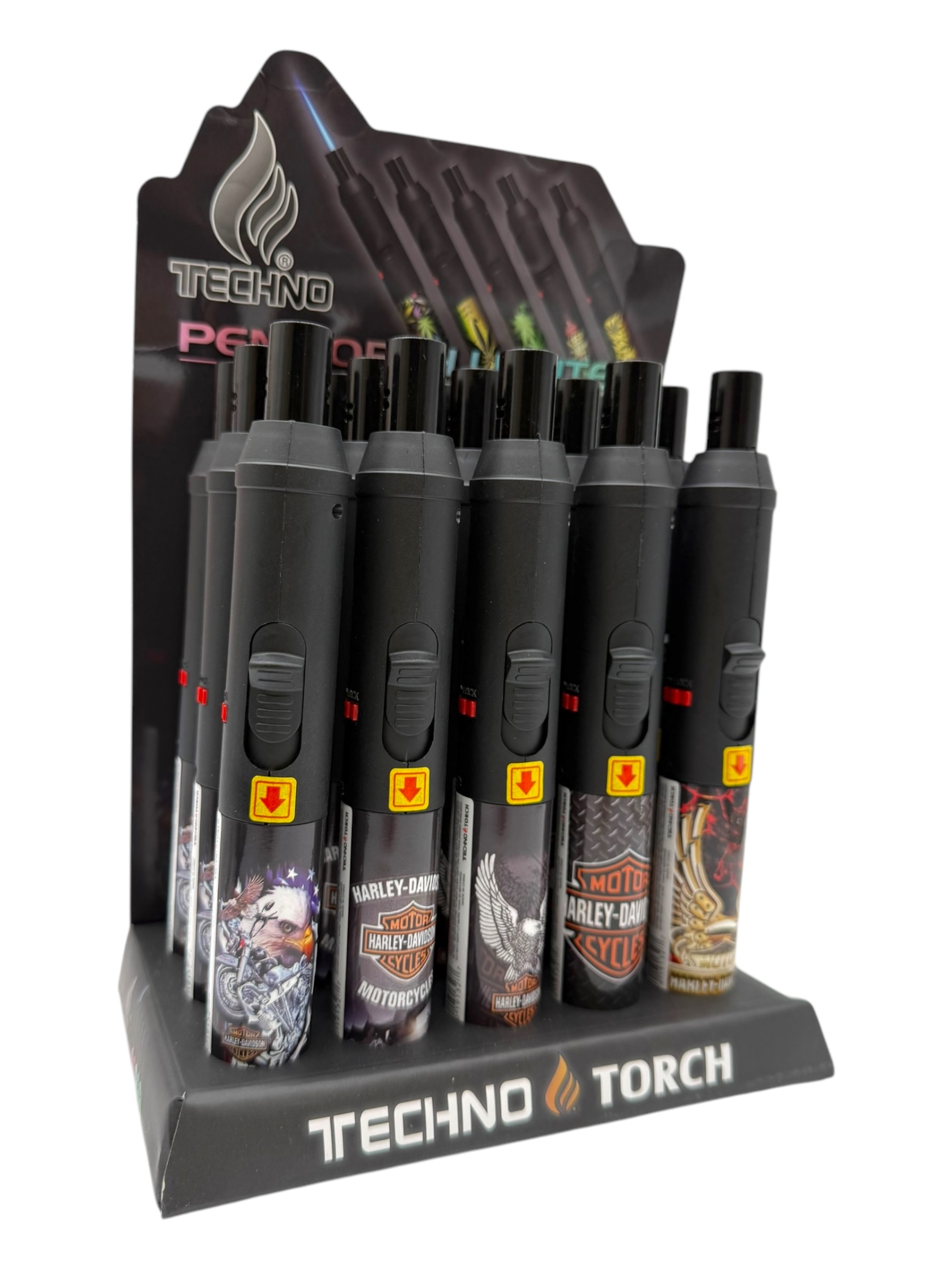 TECHNO PEN TORCH LIGHTER HARLEY DAVIDSON - DISPLAY OF 15
