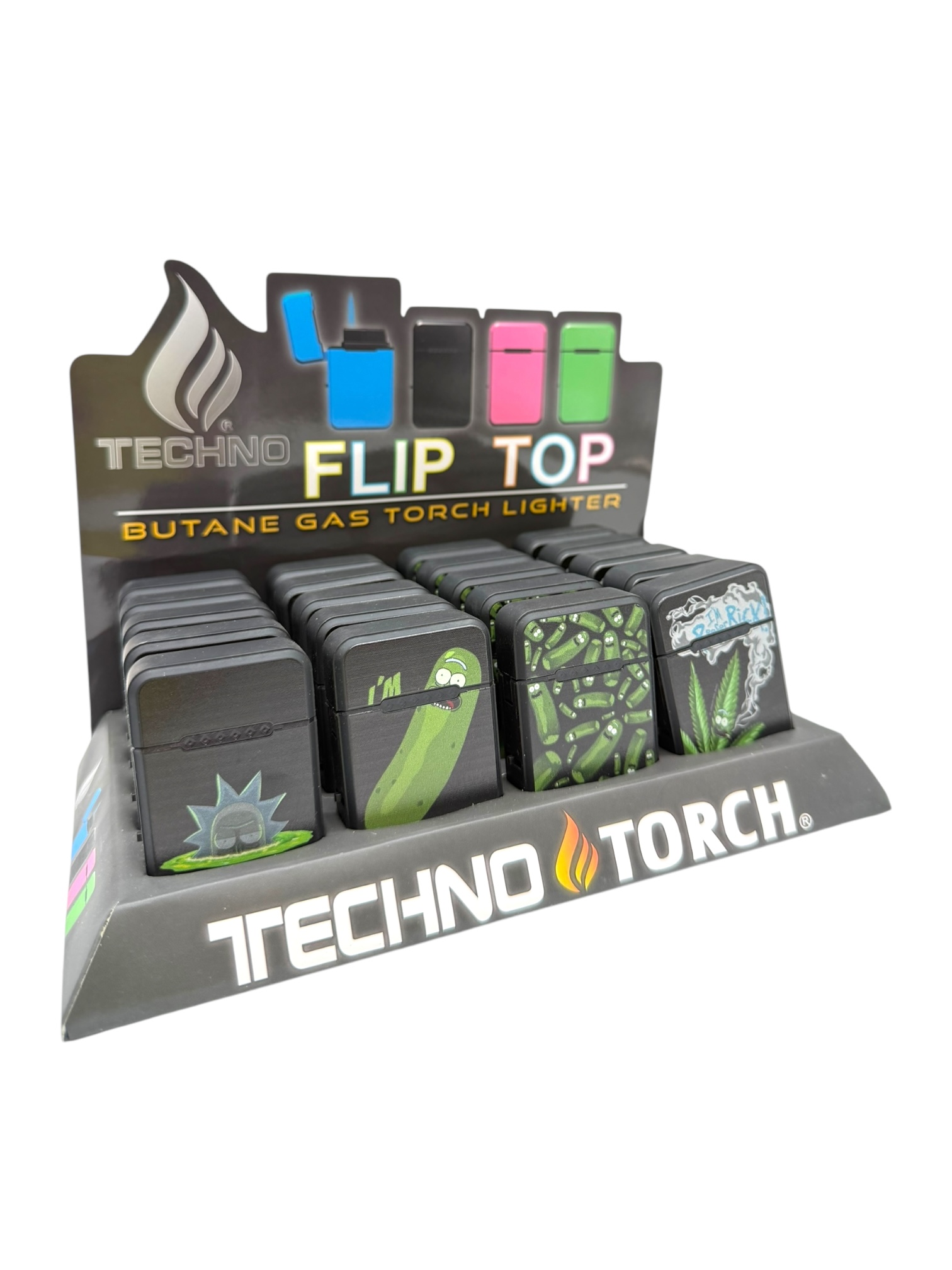 TECHNO TORCH FLIP TOP LIGHTER PRICKLE - DISPLAY OF 20