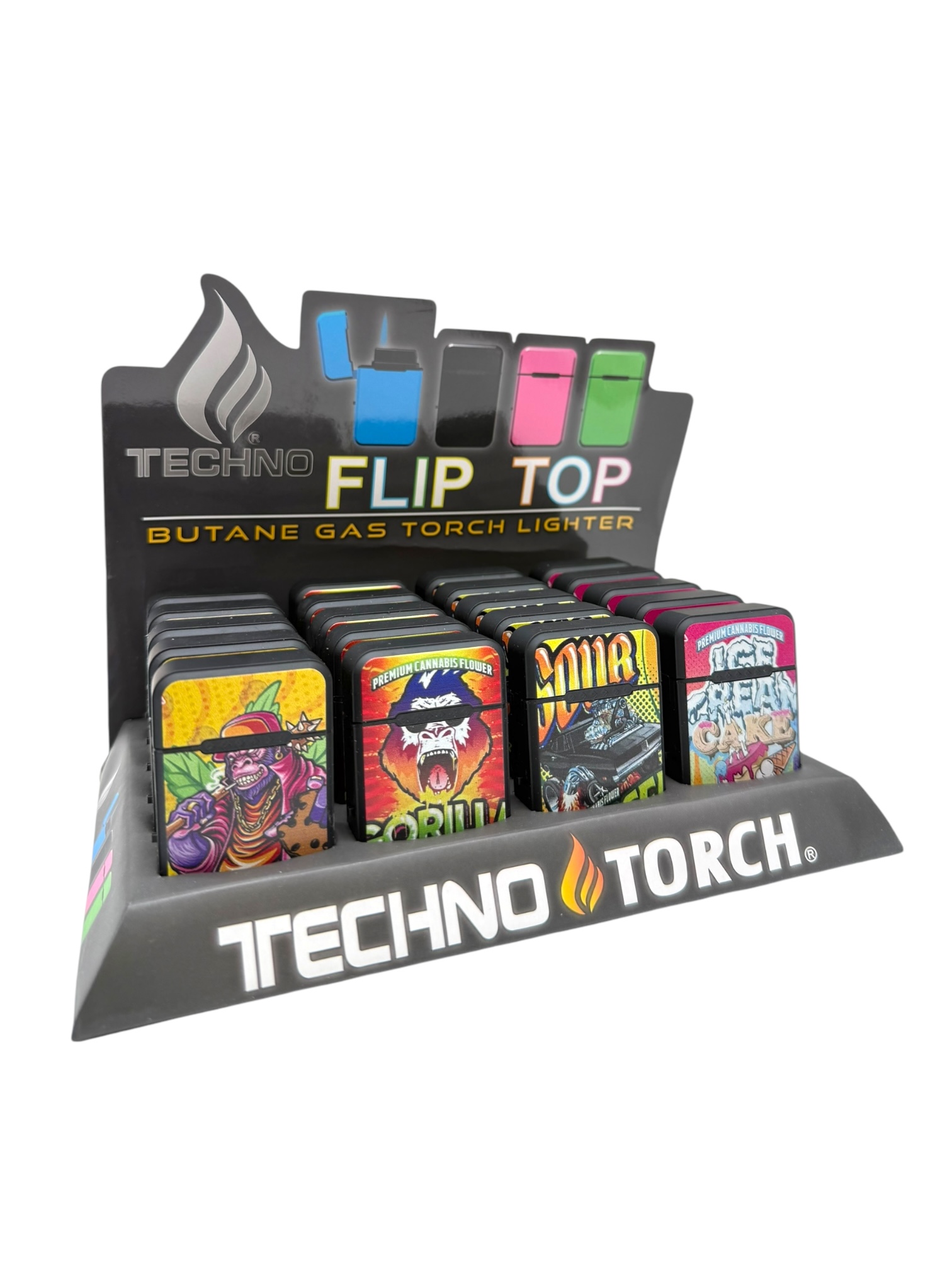 TECHNO TORCH FLIP TOP LIGHTER GORILLA - DISPLAY OF 20