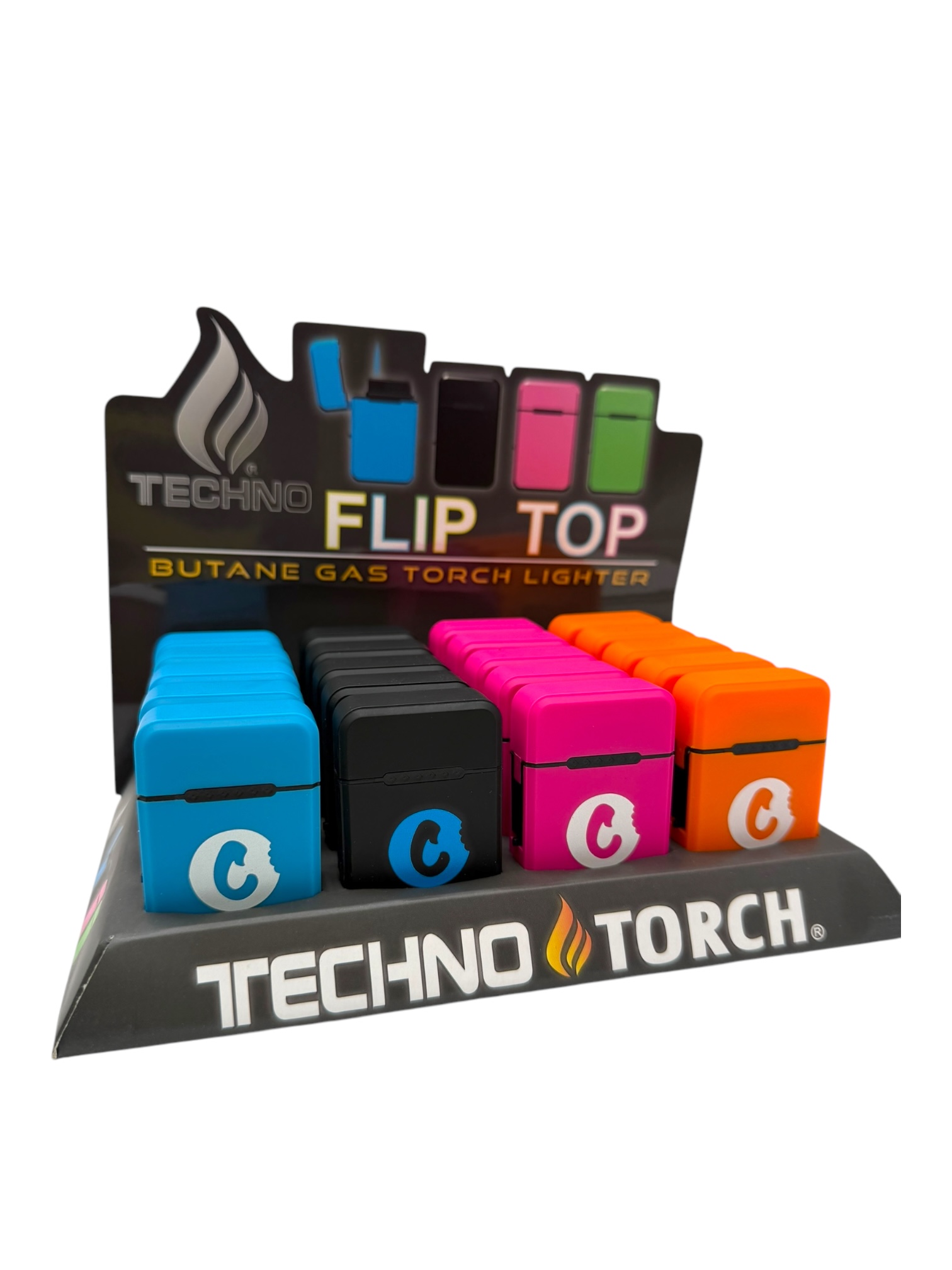 TECHNO TORCH FLIP TOP LIGHTER COOKIES - DISPLAY OF 20