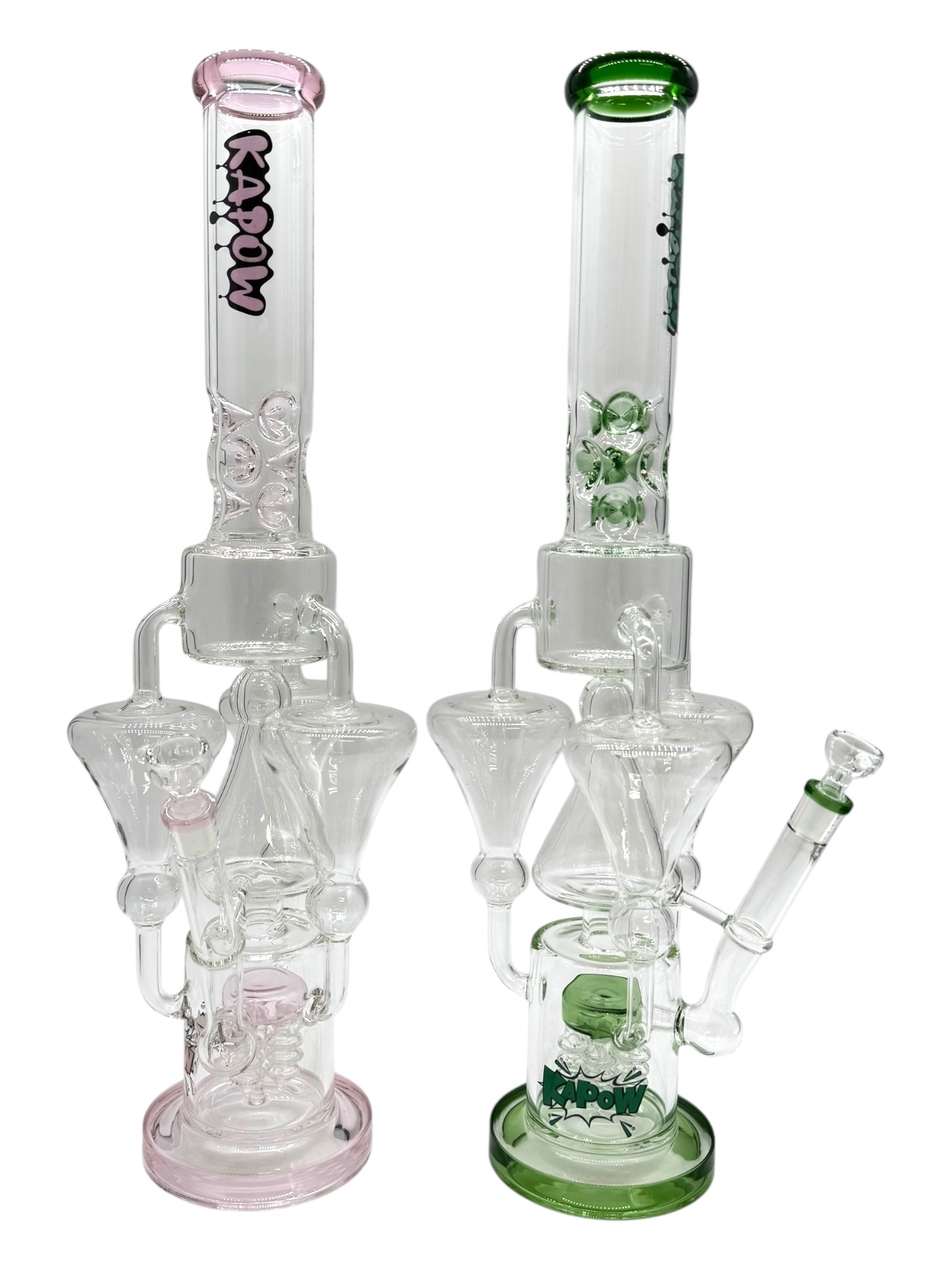 KAPOW SWIRL MULTI PERC 4 CONES RECYCLER WATERPIPE 21"