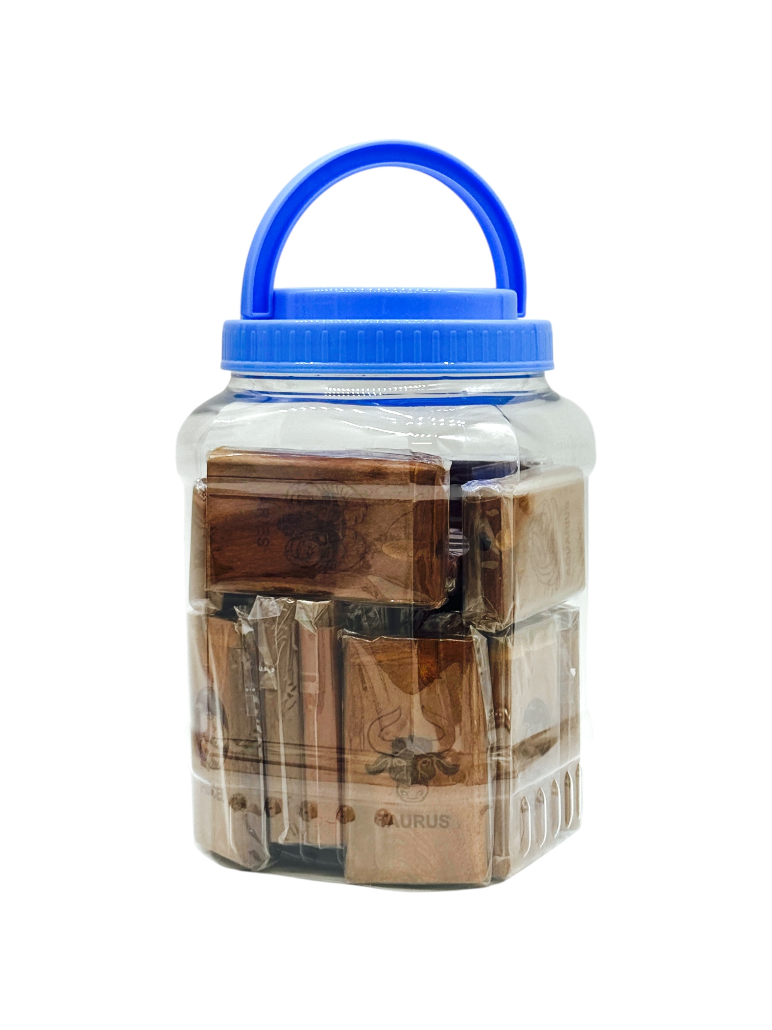 LARGE WOODEN ZODIAC SIGN DUGOUT WITH METAL CIG - JAR OF 24