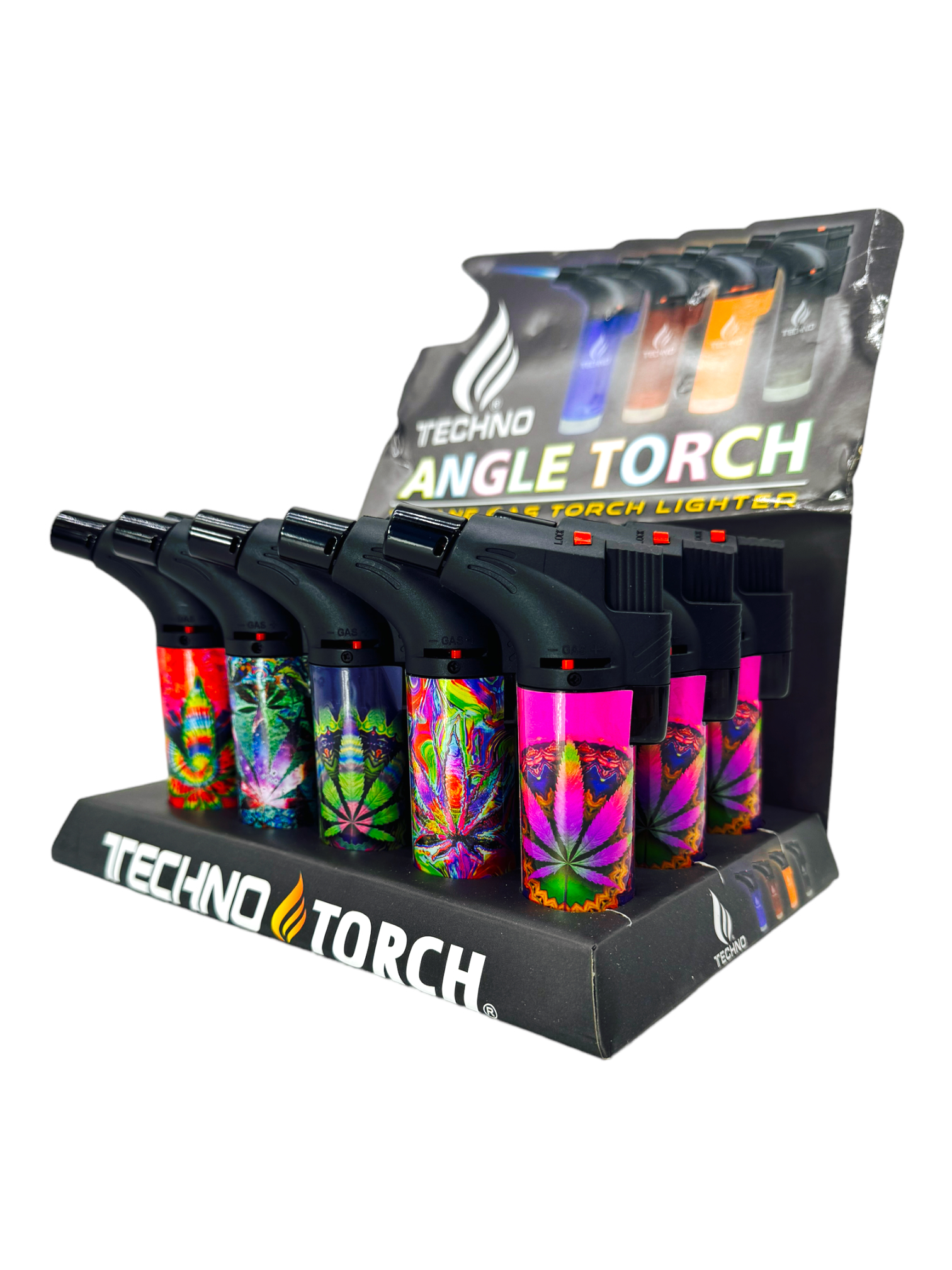 TECHNO TORCH GAS GUN LIGHTER PEACE LOVE - DISPLAY OF 15