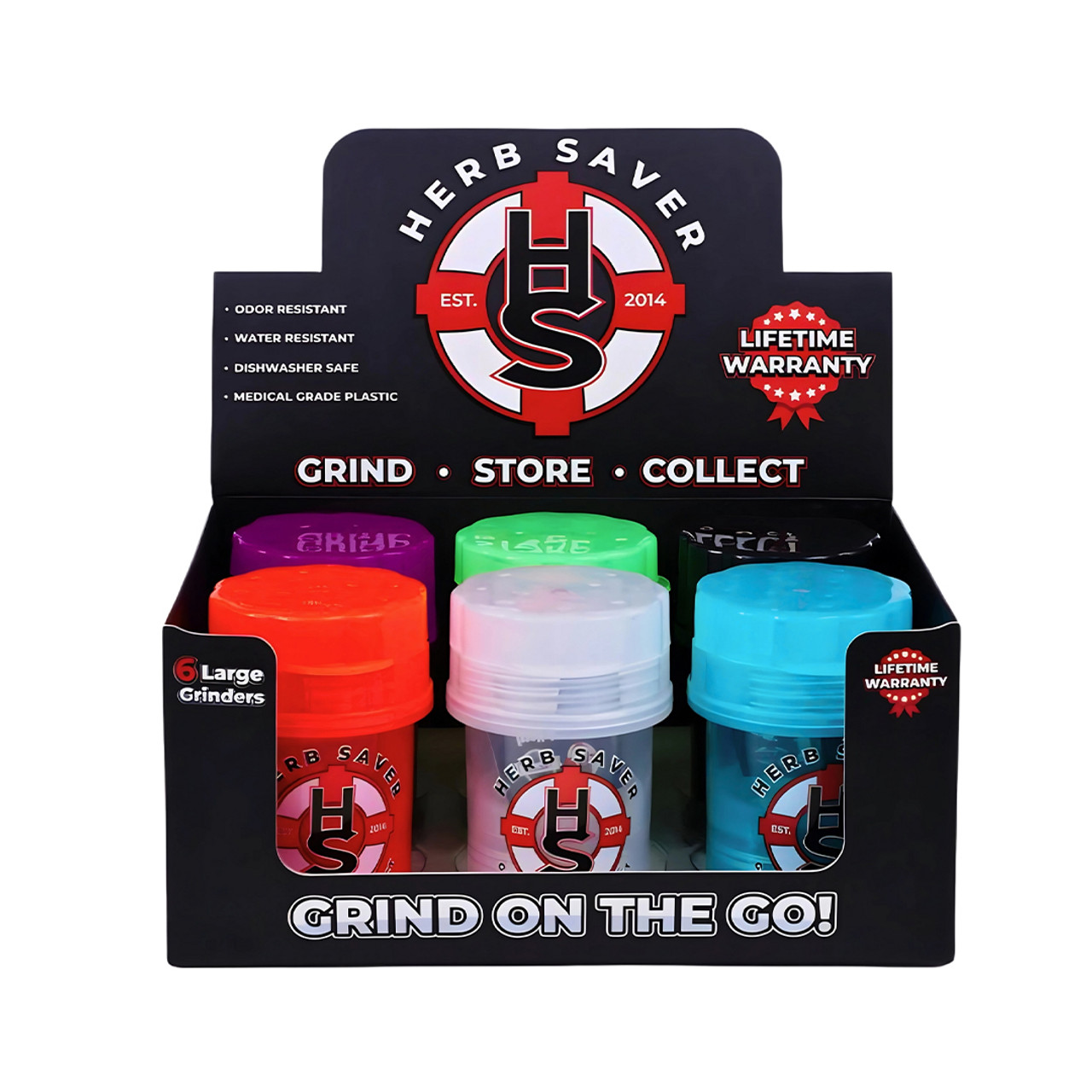 HERB SAVER LARGE JAR GRINDERS - DISPLAY OF 6