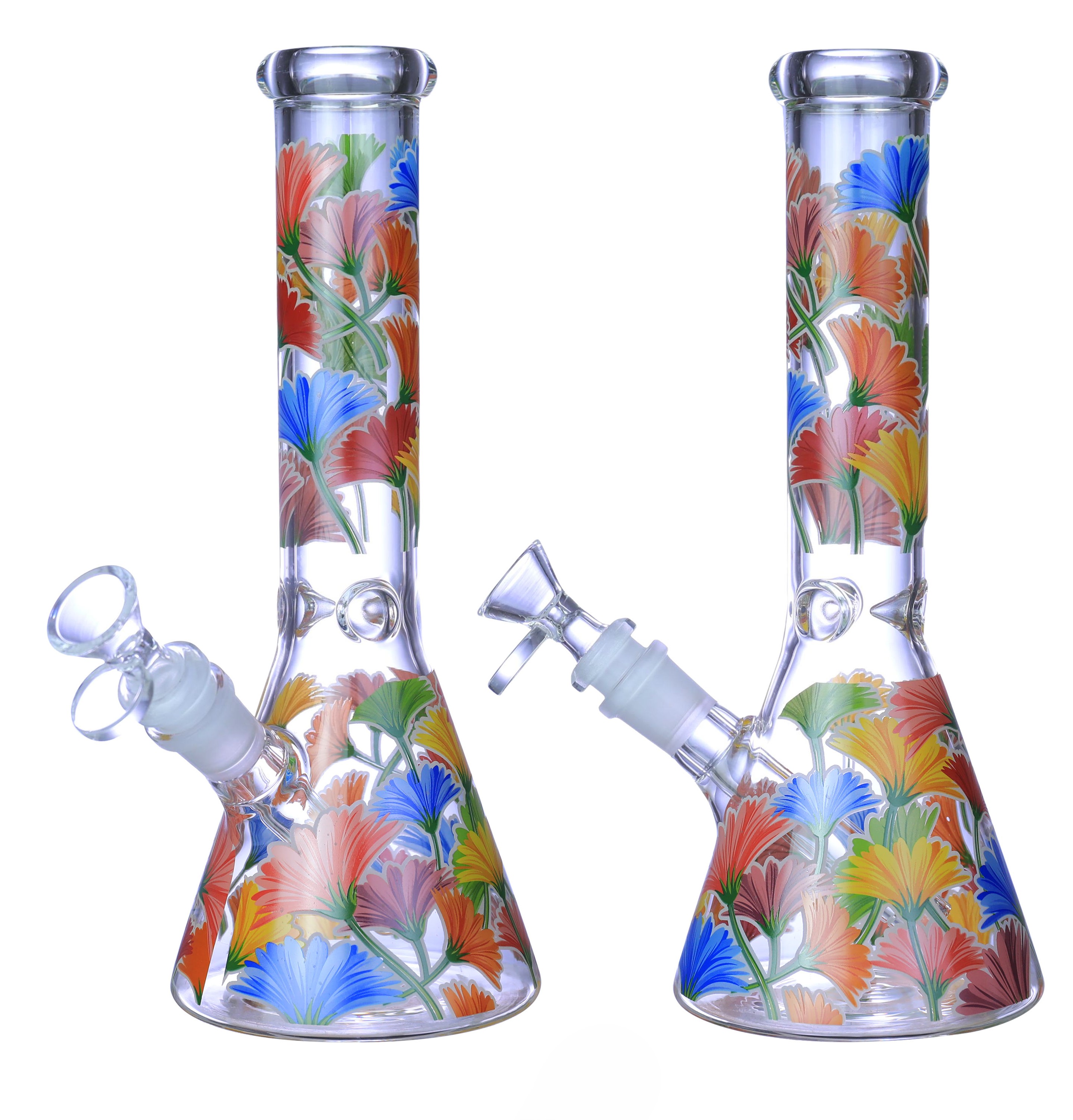 LIGHT IN THE DARK COLORED FLOWERS BEAKER WATERPIPE 10"