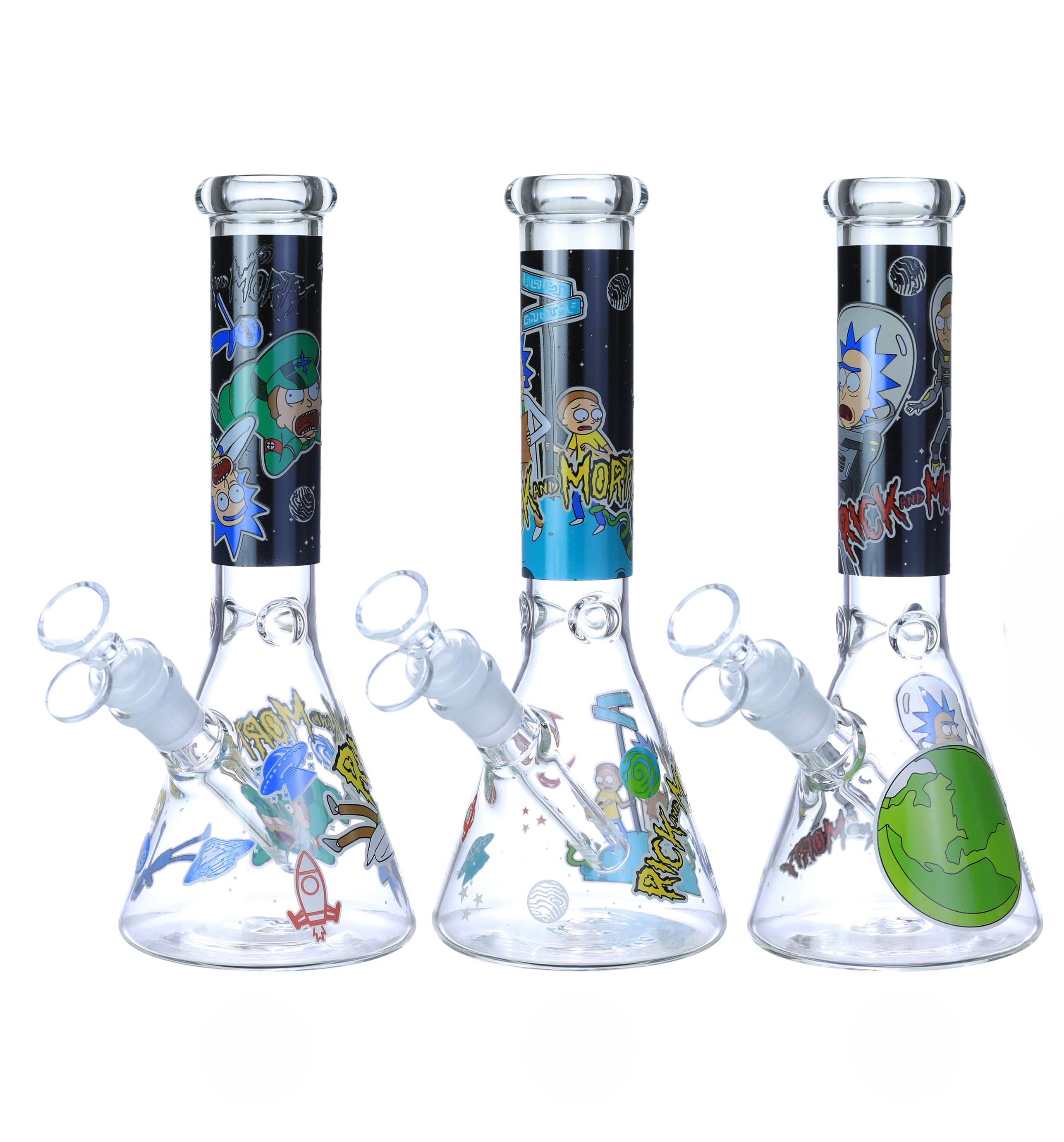 GLOW IN THE DARK SPACE RICK N MORTY BEAKER WATERPIPE 10"