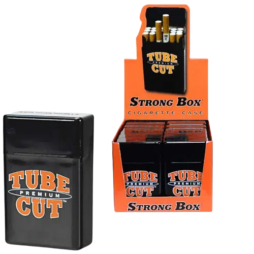 TUBE CUT STRONG BOX CIGARETTE CASE - DISPLAY OF 12