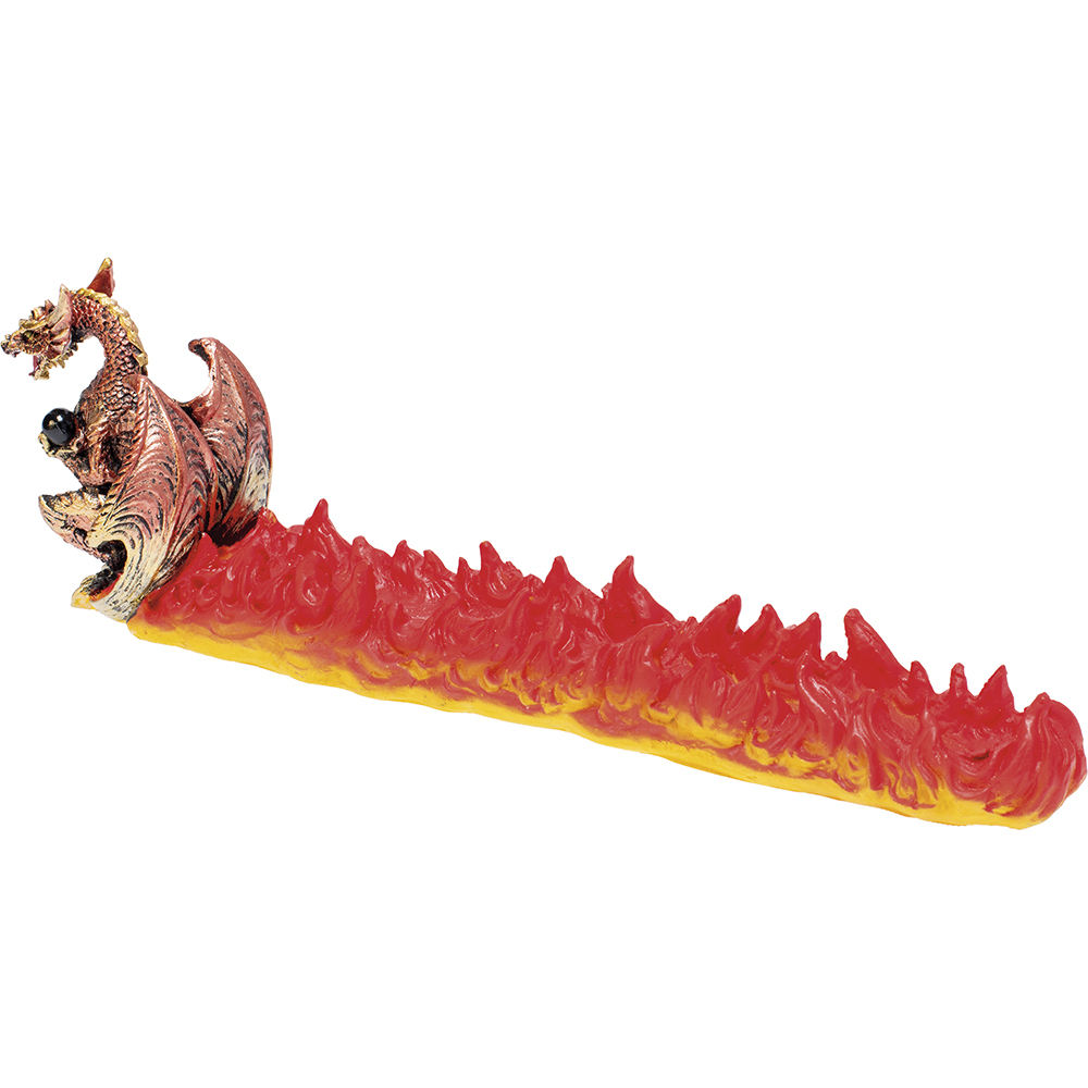 FUJIMA RED SITTING DRAGON FLAMES POLYSTONE INCENSE BURNER