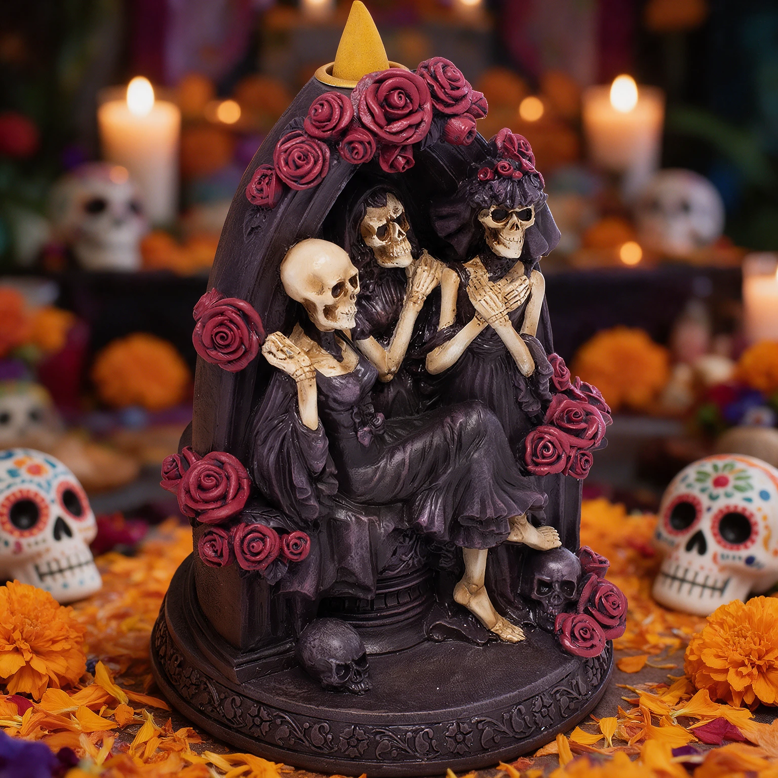 FUJIMA ROSES & SKELETON CONE/INCENSE/TEALIGHT HOLDER