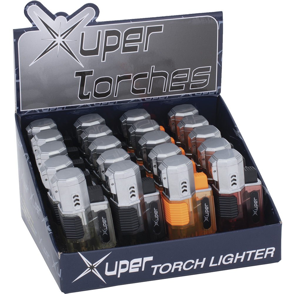 XUPER QUAD TORCH / RED FLAME LIGHTER - DISPLAY OF 20
