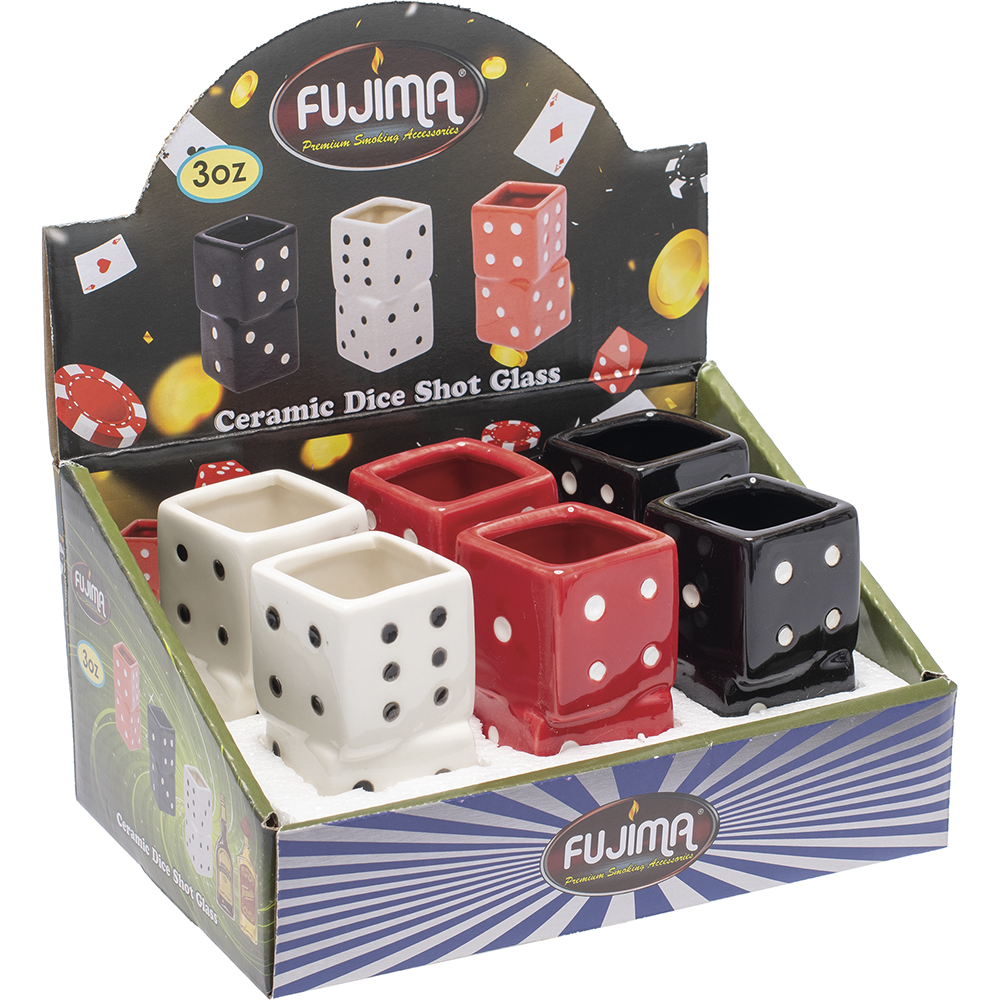 FUJIMA LARGE 3OZ CERAMIC DICE SHOT GLASSES - DISPLAY OF 6