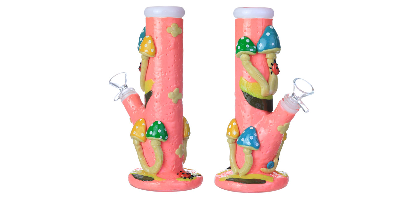 HEAVY ART MUSHROOMS STRAIGHT GLASS WATERPIPE 9"