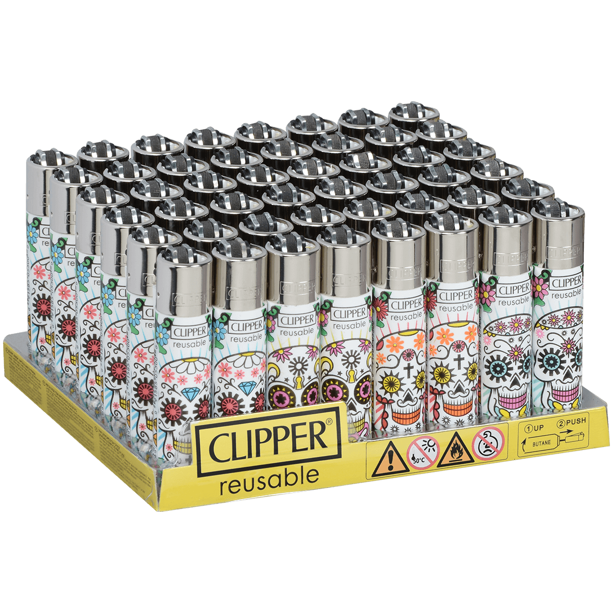 CLIPPER CP11 MEXICAN SKULLS #6 LIGHTERS - DISPLAY OF 48