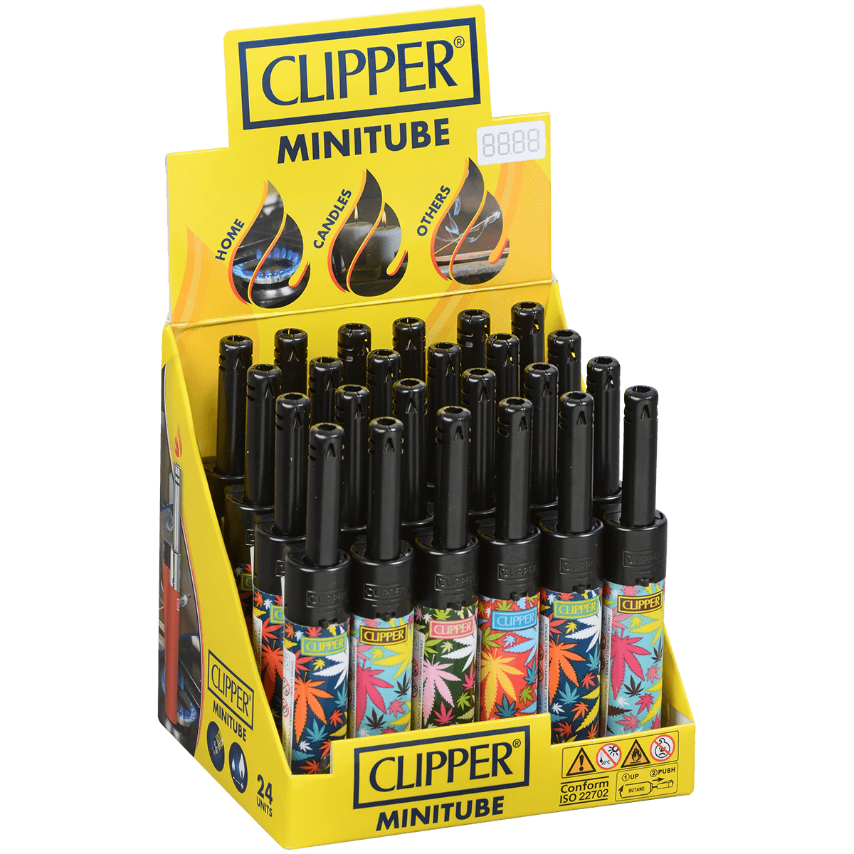 CLIPPER MINI TUBE LEAVES LIGHTERS - DISPLAY OF 24