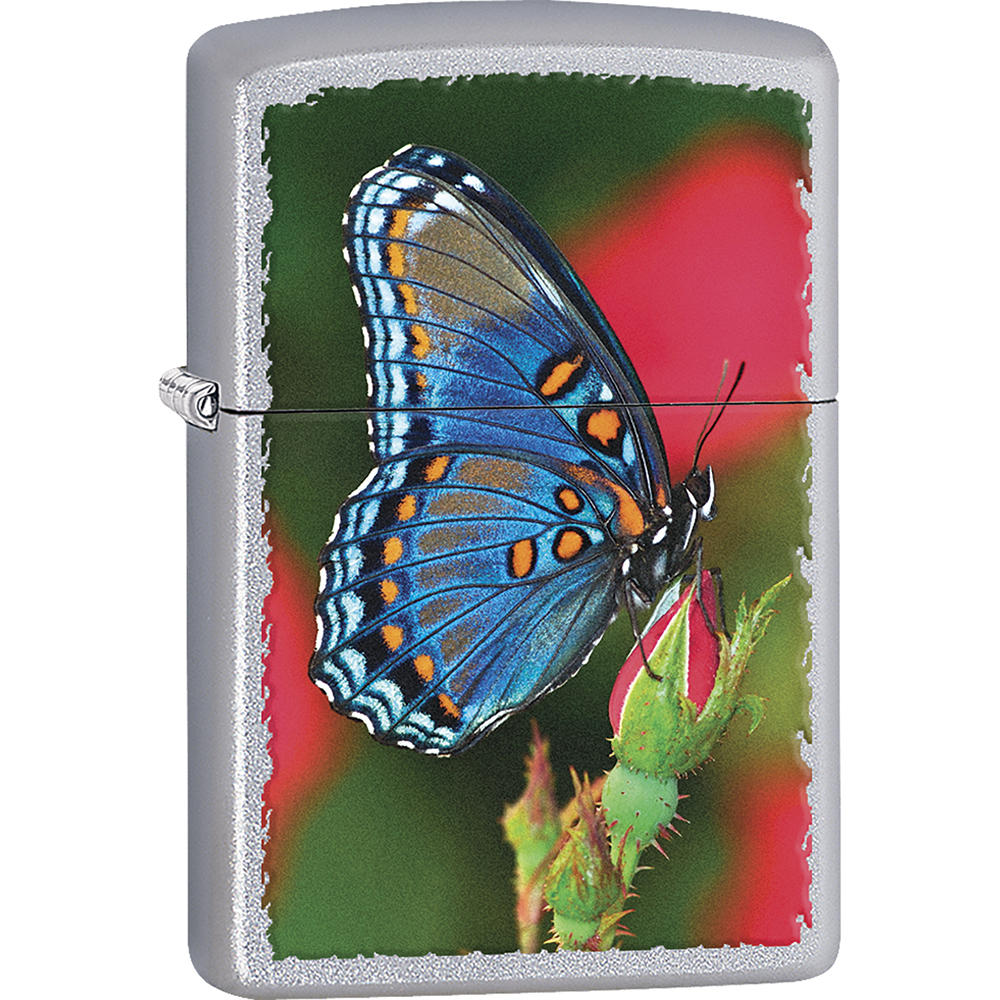 ZIPPO BLUE AND ORANGE BUTTERFLY ON PINK ROSES LIGHTER