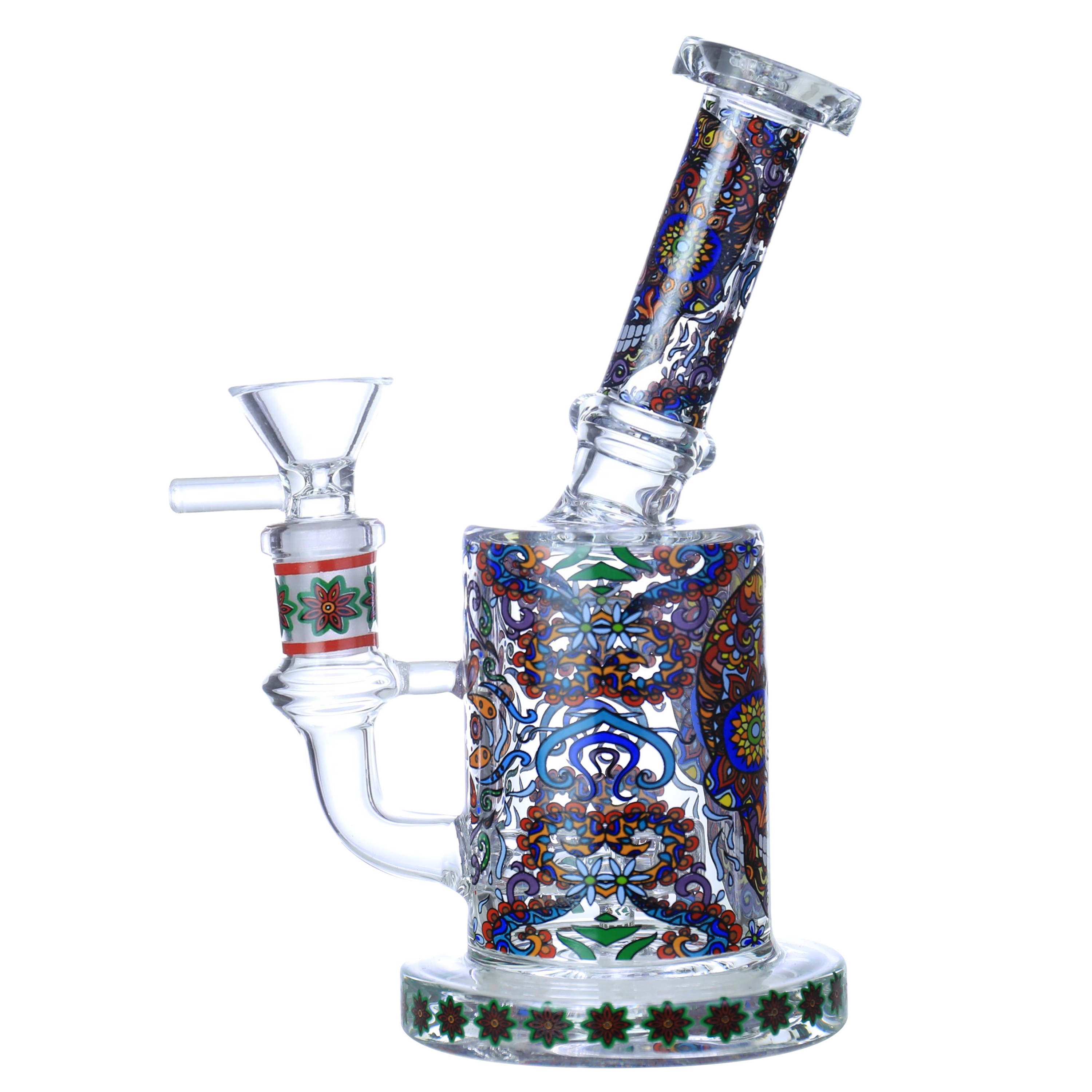 FLORAL SKULL GLASS WATERPIPE 7"