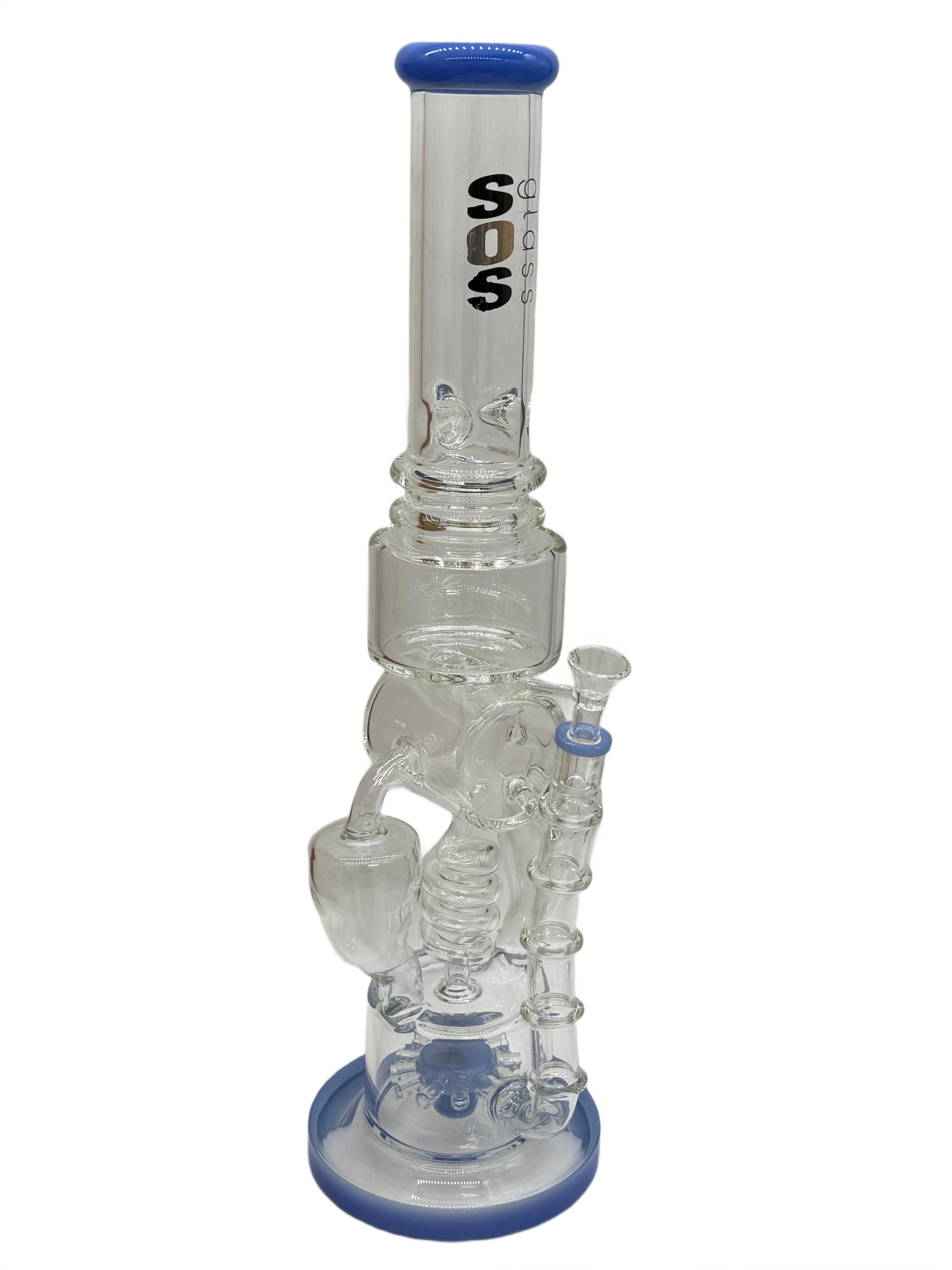 SOS GLASS MULTI PERC RECYCLER WATERPIPE 18" (SOS262)
