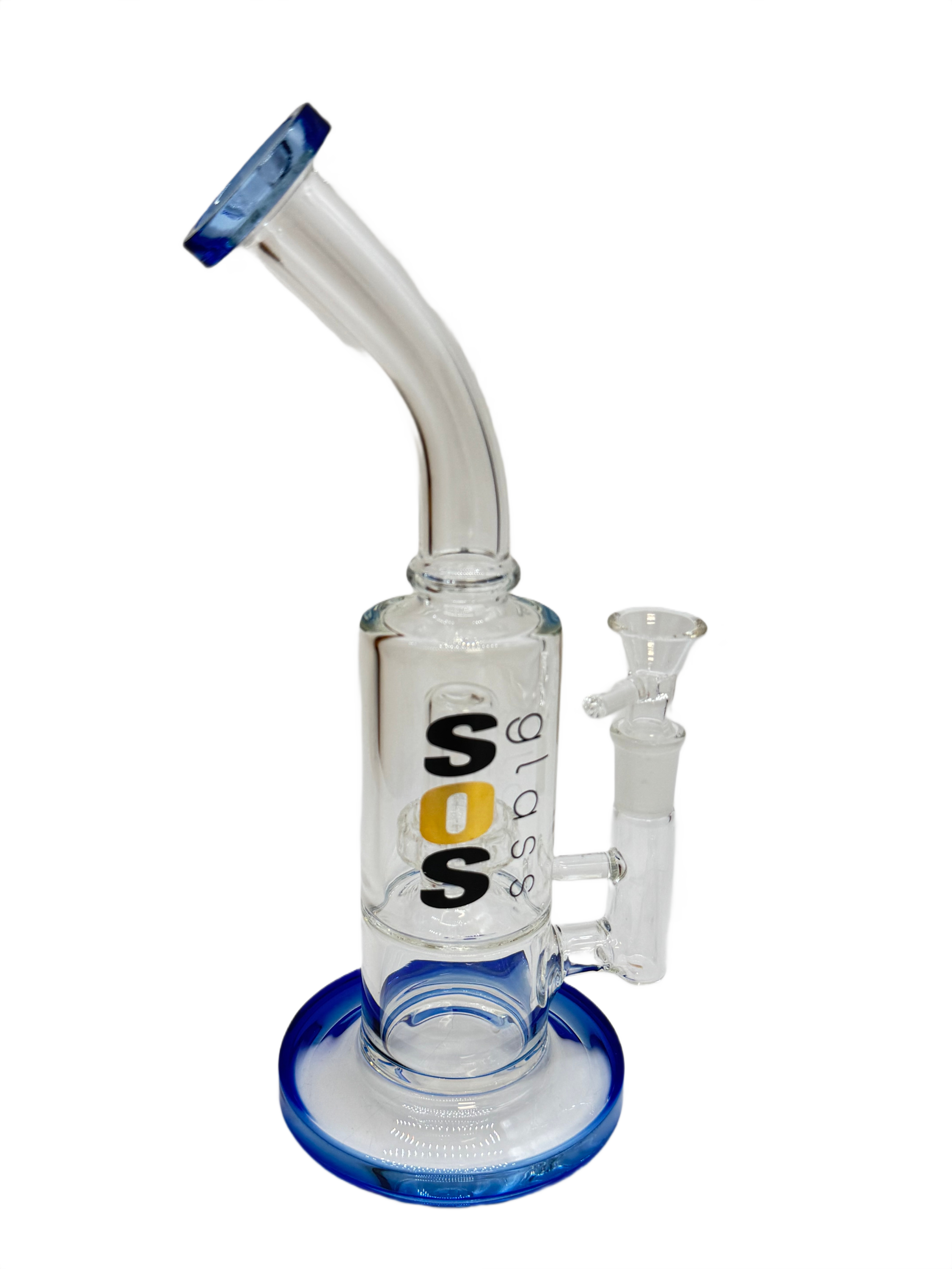 SOS GLASS DISC PERC TWISTED NECK GLASS WATERPIPE 9"
