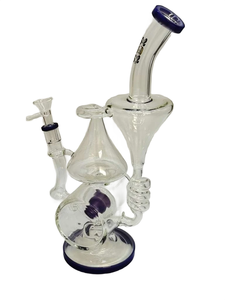 SOS GLASS CYLINDER DUAL CONE RECYCLER COILED GLASS WATERPIPE 13"