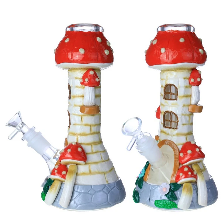 HEAVY MUSHROOM HOUSE GLASS WATERPIPE 10"