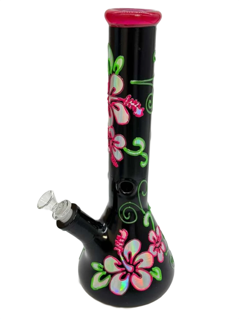 FLORAL ART BEAKER GLASS WATERPIPE 14"