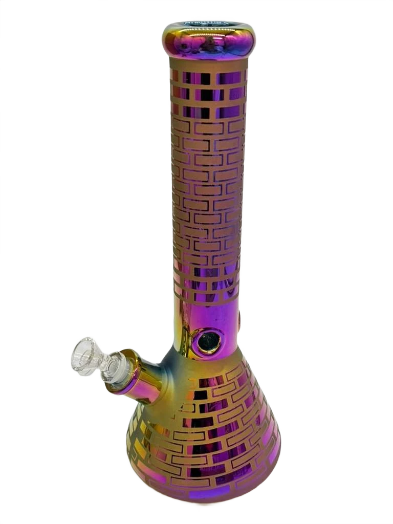 CHROME BRICKS SNADED ART BEAKER GLASS WATERPIPE 14"