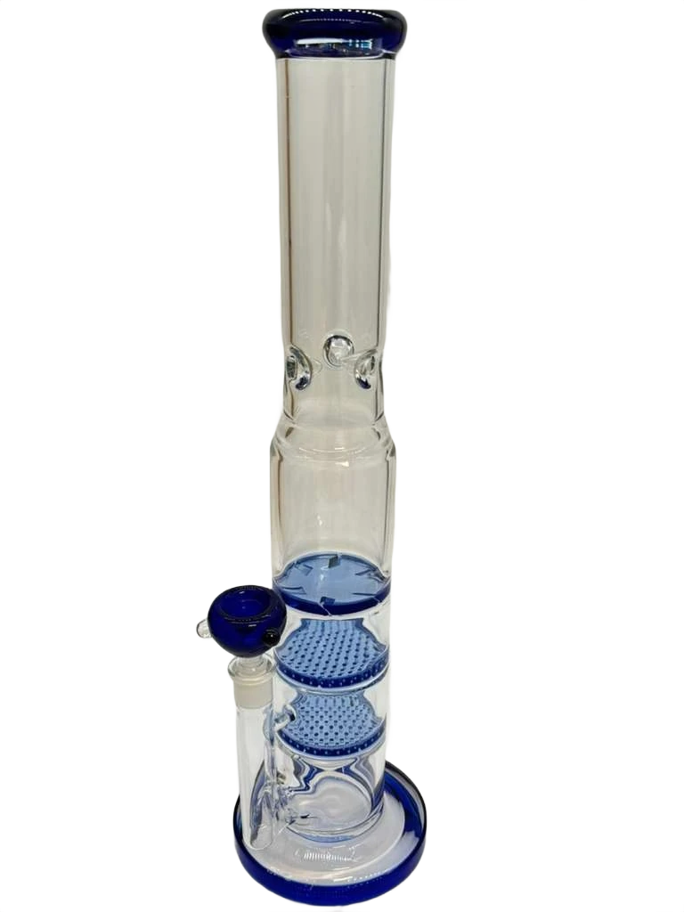 3 TIRES HONEYCOMB PERCS STRAIGHT GLASS WATERPIPE 17.5"