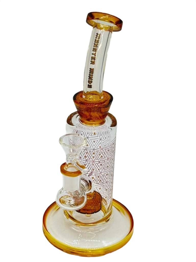 FUMED TRIANGLE ART DISC PERC GLASS WATERPIPE 9"