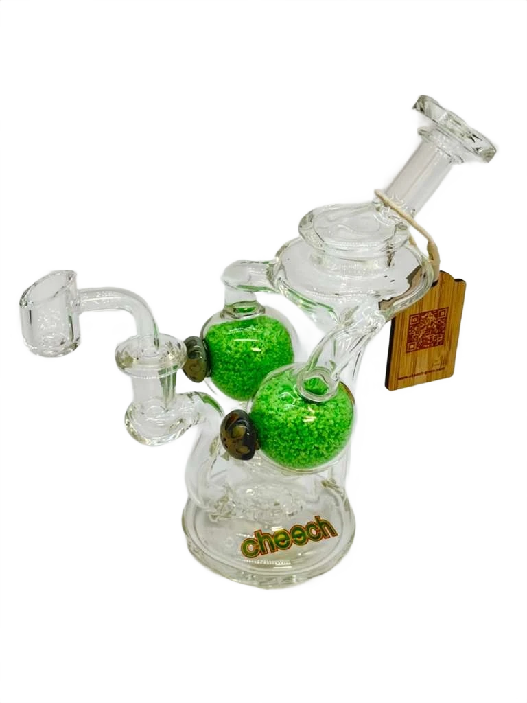 DOUBLE FILLED ORB RECYCLER RIG GLASS WATERPIPE 7"