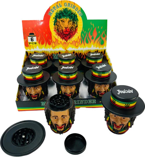 JAMAICAN METAL 4 PARTS GRINDER MULTI COLOR (GT-9449BA) - DISPLAY OF 6