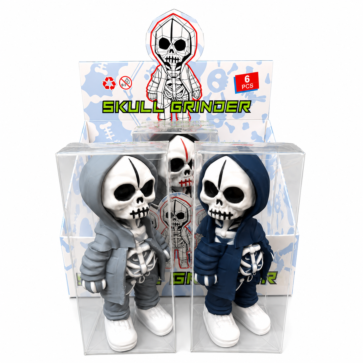 SKULLMAN 3-PARTS GRINDER MULTI COLOR (GT-9700BA) - DISPLAY OF 6