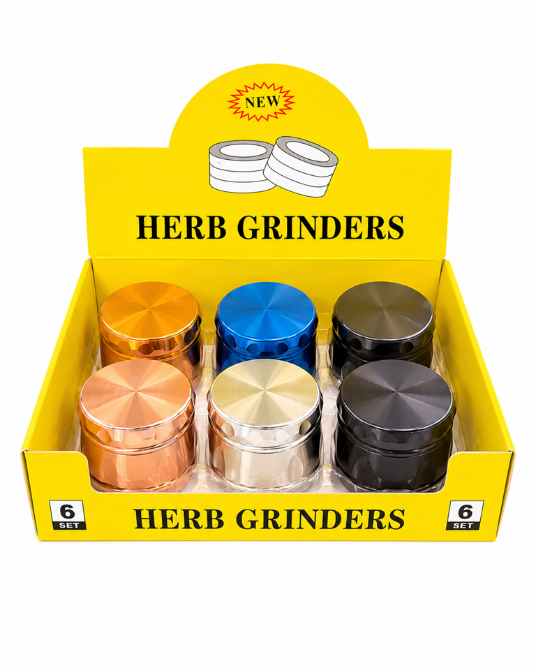 PLAIN METAL 63MM 4-PARTS GRINDER (OVC035) - DISPLAY OF 6
