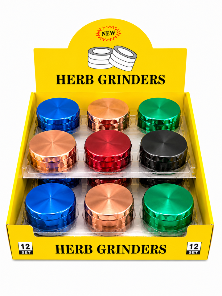 PLAIN METAL 55MM 4-PARTS GRINDER (OVC034) - DISPLAY OF 12