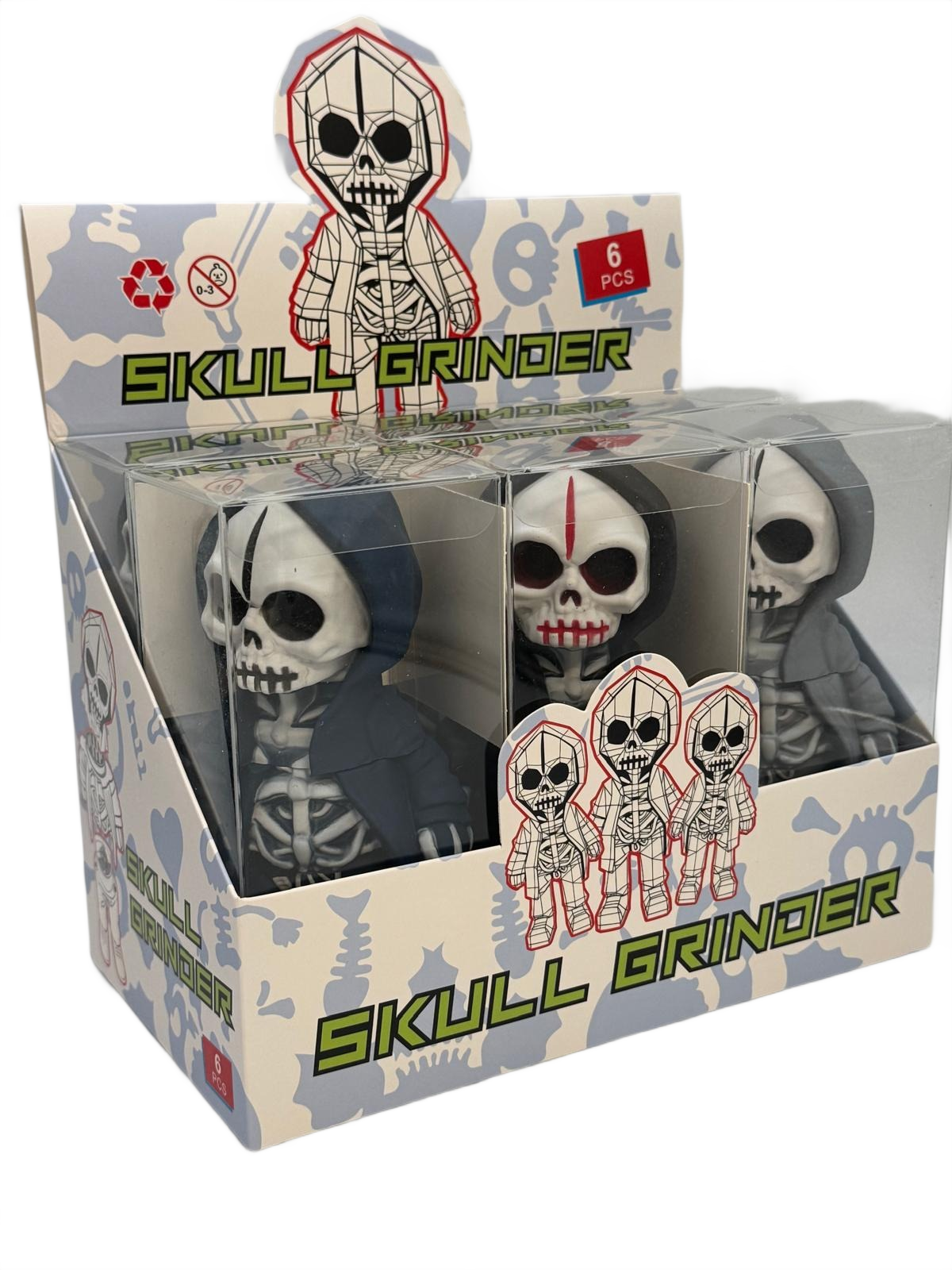 SKULLMAN 3-PARTS GRINDER MULTI COLOR - DISPLAY OF 6