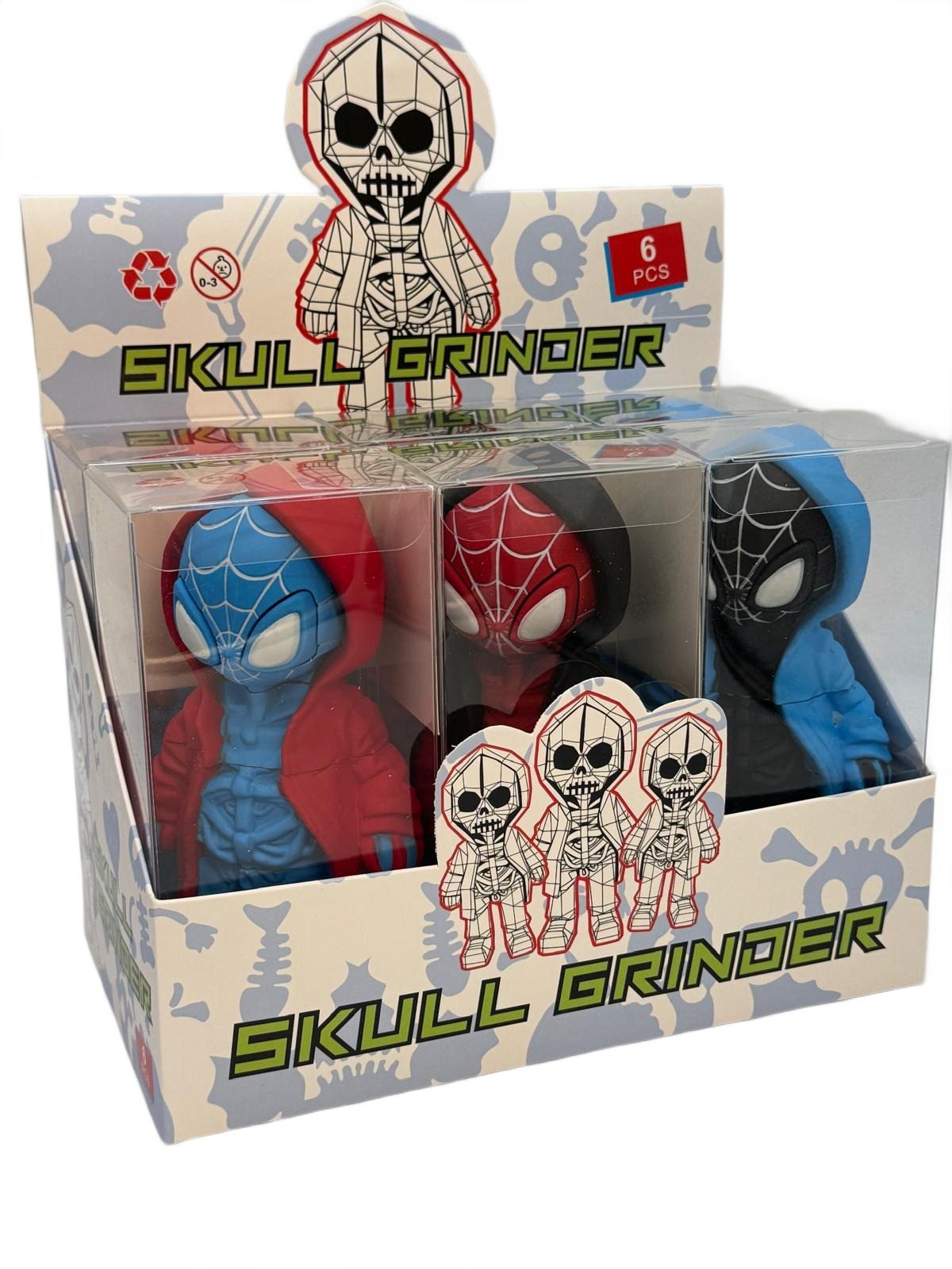 SPIDERMAN 3-PARTS GRINDER MULTI COLOR - DISPLAY OF 6