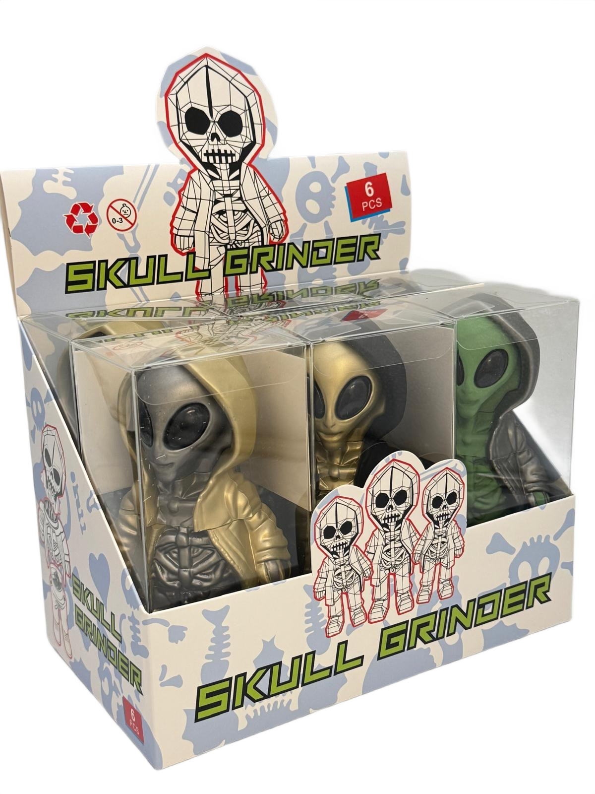ALIEN 3-PARTS GRINDER MULTI COLOR - DISPLAY OF 6