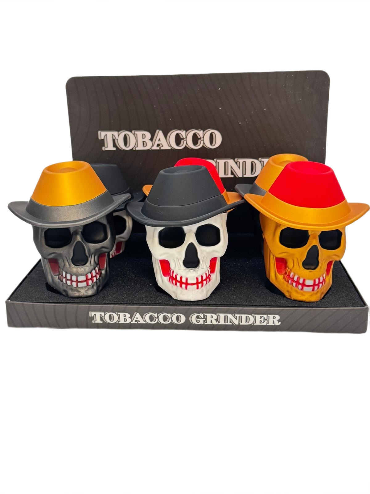 SKULL WITH A HAT 4-PARTS 63MM GRINDER MULTI COLOR - DISPLAY OF 6