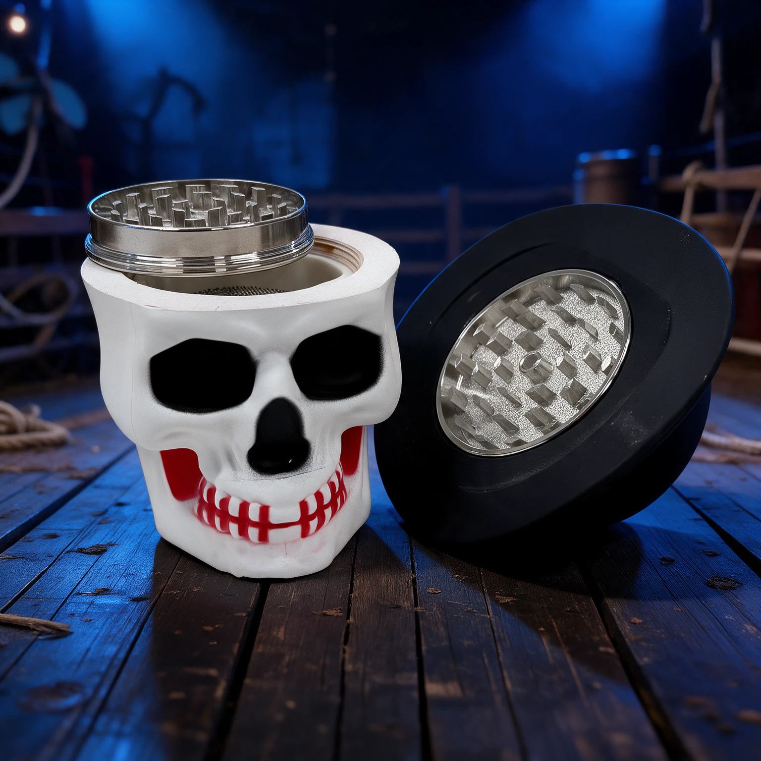 SKULL WITH A HAT 4-PARTS 63MM GRINDER MULTI COLOR - DISPLAY OF 6