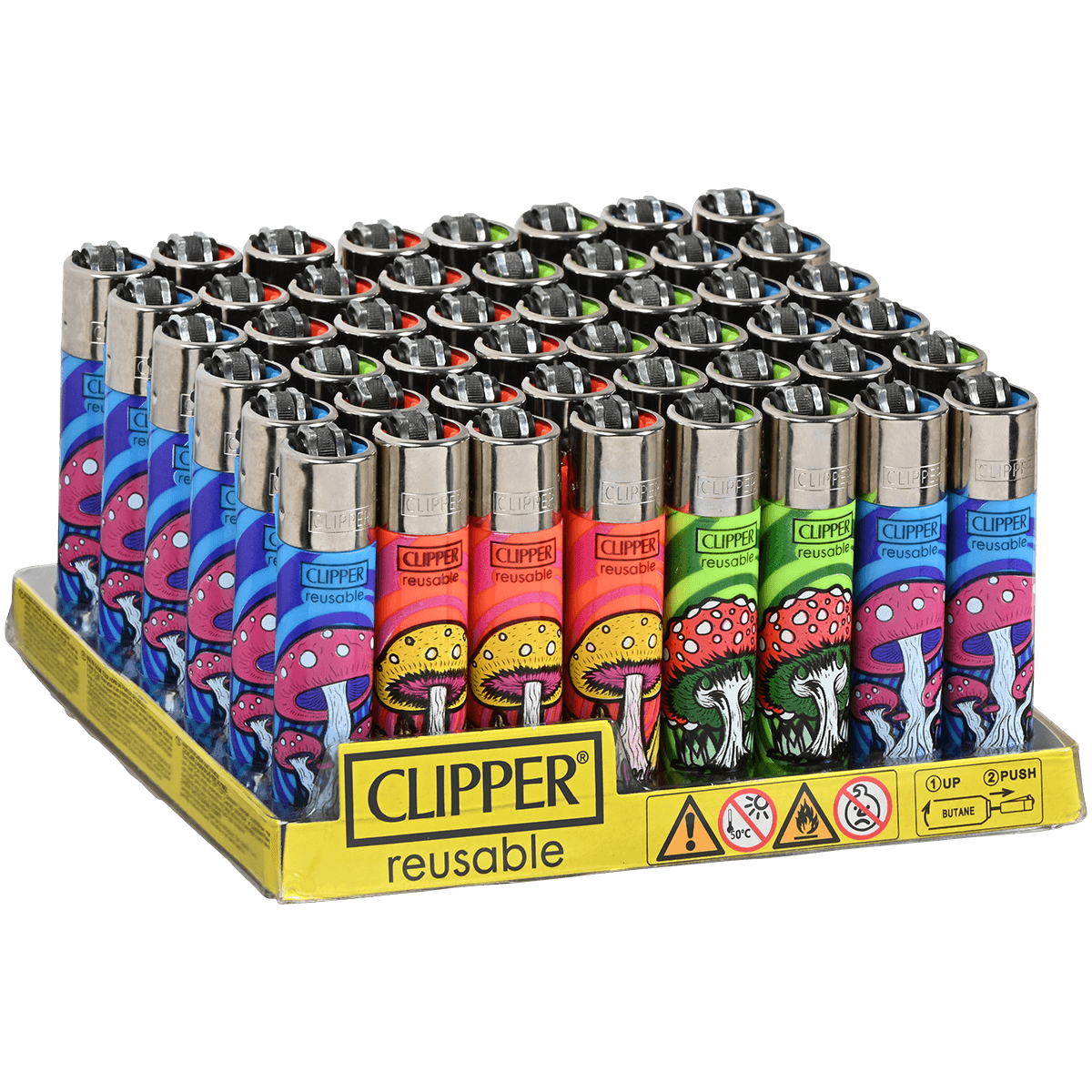 CLIPPER CP11MAG MAGIC MUSHROOMS LIGHTERS - DISPLAY OF 48
