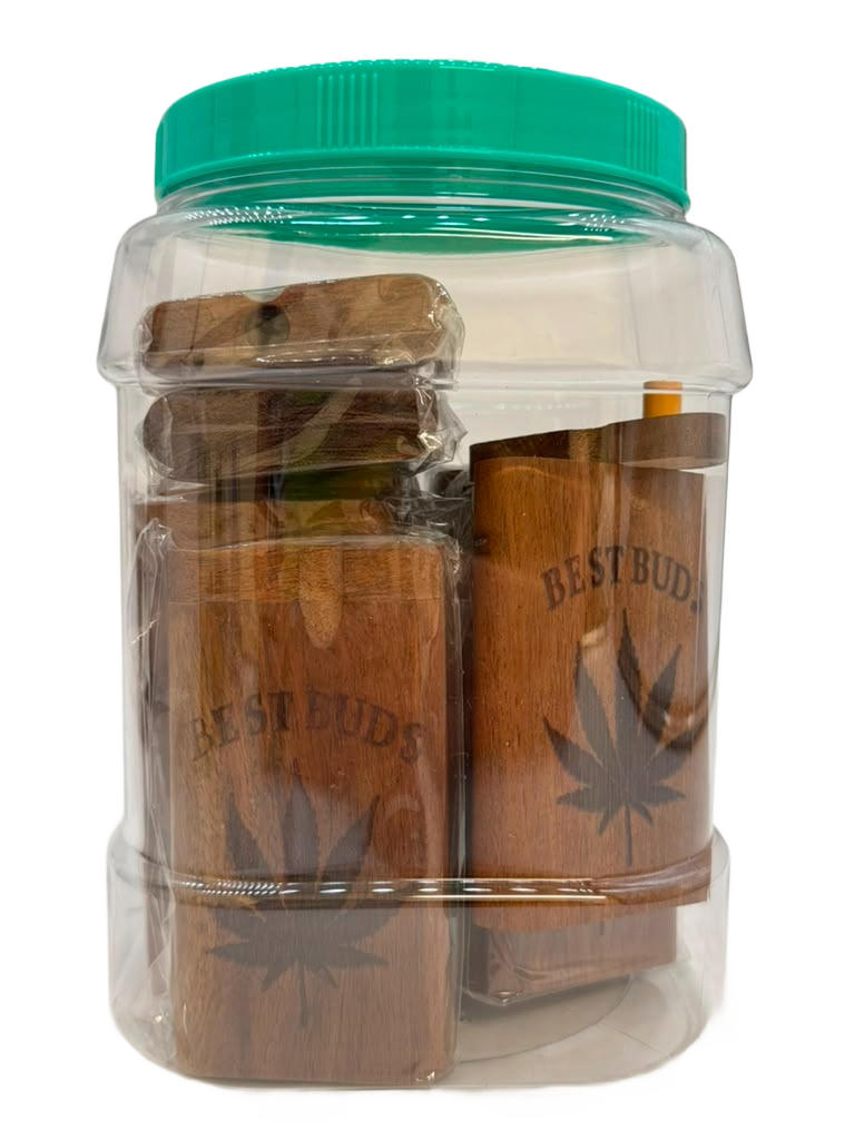 BEST BUDS WOODEN DUGOUT WITH METAL CIGARETTE 4" - JAR OF 12