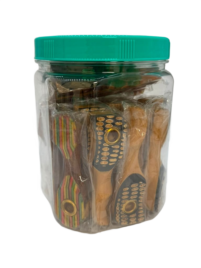 ASSORTED WOODEN ARTISITC HANDPIPE 3.5" - JAR OF 20