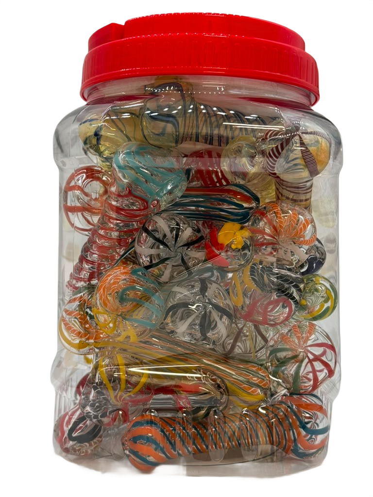 PREMIUM ASSORTED GLASS HANDPIPE 4" - JAR OF 30